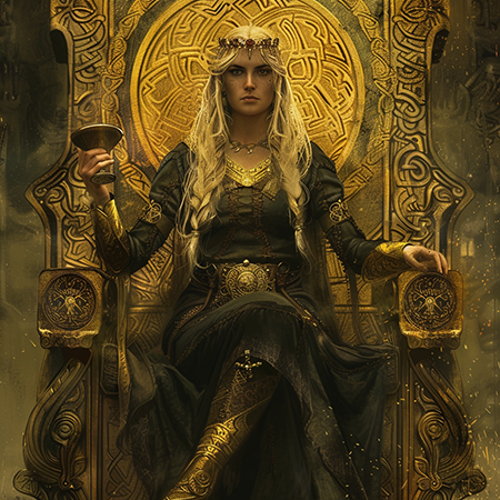 Menglöd on the golden throne